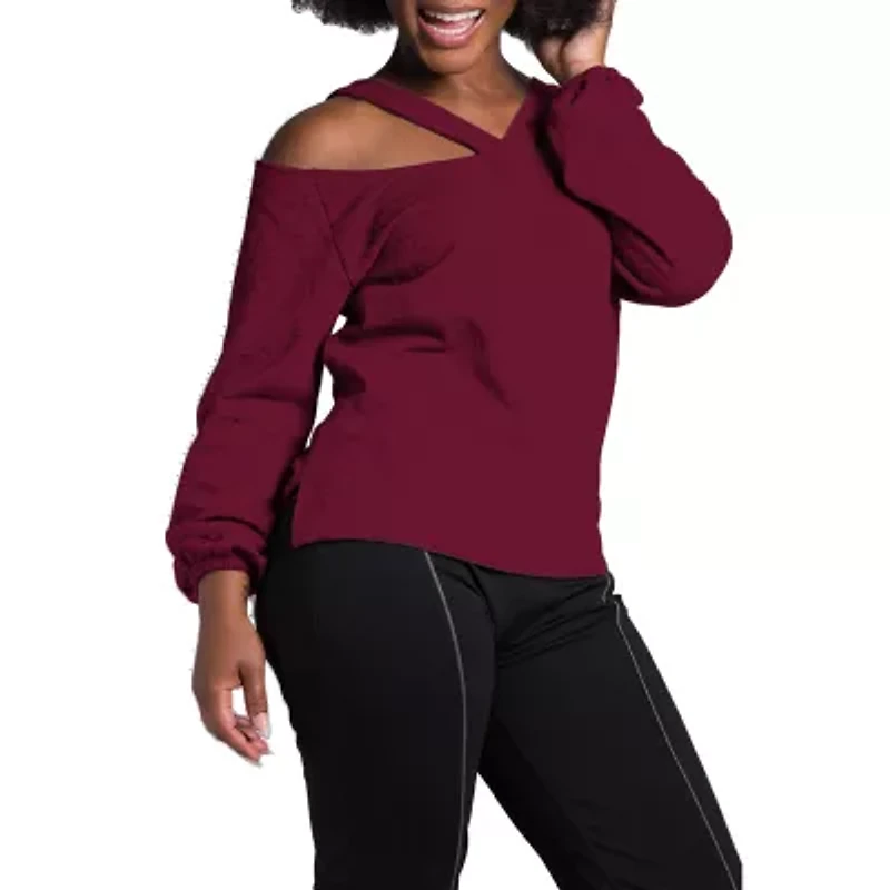 Poetic Justice Womens Asymmetrical Neck Long Sleeve Sweatshirt