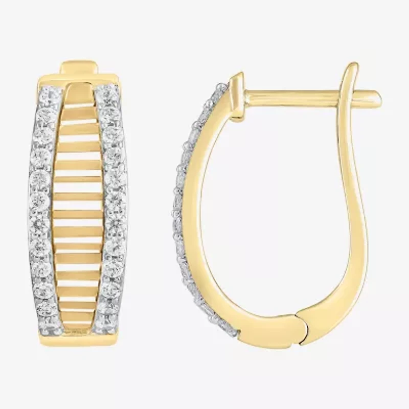 (H-I / I1) Womens 1/2 CT. T.W. Lab Grown White Diamond 10K Gold 18.1mm Hoop Earrings