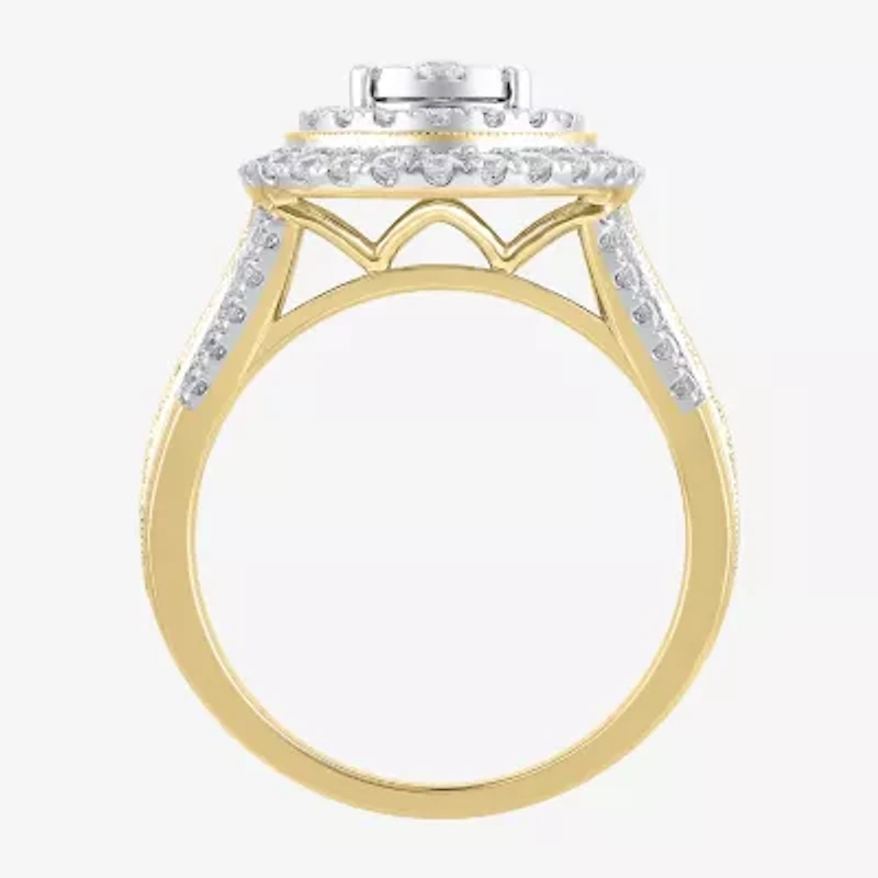(H-I / I1) Womens 1 CT. T.W. Lab Grown White Diamond 10K Gold Pear Halo Cocktail Ring