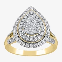 (H-I / I1) Womens 1 CT. T.W. Lab Grown White Diamond 10K Gold Pear Halo Cocktail Ring