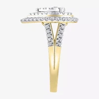 (H-I / I1) Womens 1 CT. T.W. Lab Grown White Diamond 10K Gold Pear Halo Cocktail Ring
