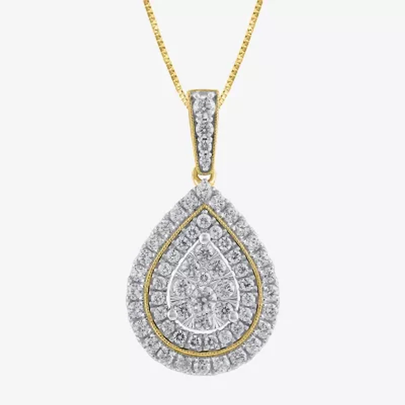 (H-I / I1) Womens 1 CT. T.W. Lab Grown White Diamond 10K Gold Pear 18 Inch Pendant Necklace