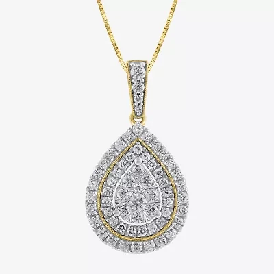 (H-I / I1) Womens 1 CT. T.W. Lab Grown White Diamond 10K Gold Pear 18 Inch Pendant Necklace
