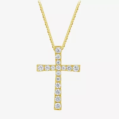 H-I / I1) Womens 1/2 CT. T.W. Lab Grown White Diamond 10K Gold Cross 18 Inch Pendant Necklace