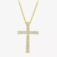 H-I / I1) Womens 1 CT. T.W. Lab Grown White Diamond 10K Gold Cross 18 Inch Pendant Necklace