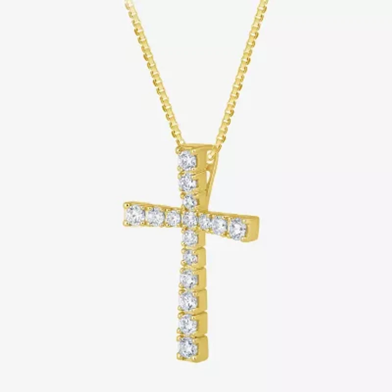 H-I / I1) Womens 1 CT. T.W. Lab Grown White Diamond 10K Gold Cross 18 Inch Pendant Necklace