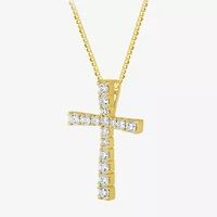 H-I / I1) Womens 1 CT. T.W. Lab Grown White Diamond 10K Gold Cross 18 Inch Pendant Necklace