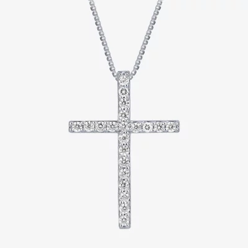 H-I / I1) Womens 1/ CT. T.W. Lab Grown White Diamond 10K Gold Cross 18 Inch Pendant Necklace