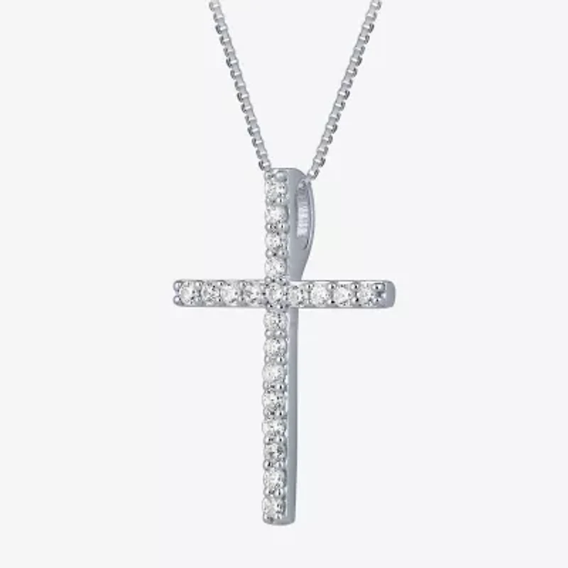(H-I / I1) Womens 1/4 CT. T.W. Lab Grown White Diamond 10K Gold Cross 18 Inch Pendant Necklace