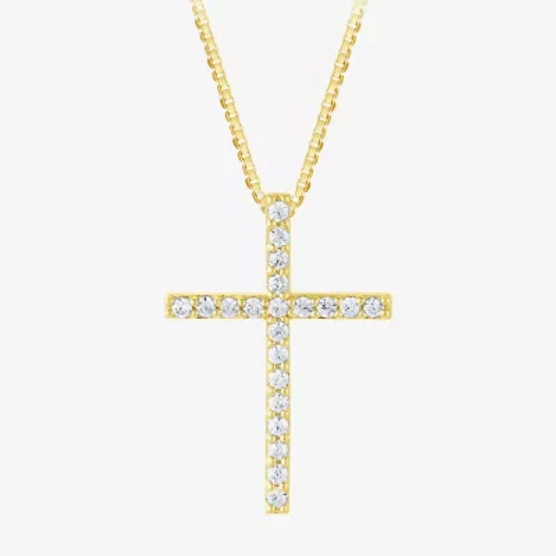 H-I / I1) Womens 1/ CT. T.W. Lab Grown White Diamond 10K Gold Cross 18 Inch Pendant Necklace