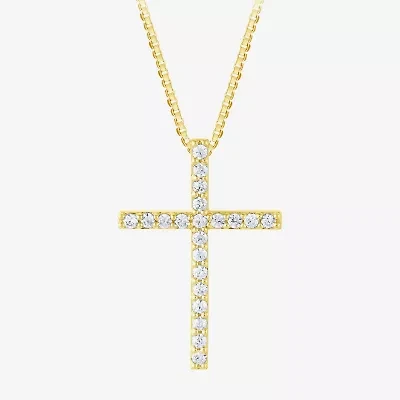 H-I / I1) Womens 1/ CT. T.W. Lab Grown White Diamond 10K Gold Cross 18 Inch Pendant Necklace