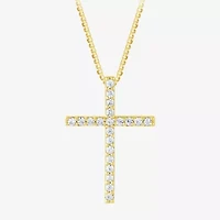 H-I / I1) Womens 1/ CT. T.W. Lab Grown White Diamond 10K Gold Cross 18 Inch Pendant Necklace