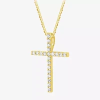 H-I / I1) Womens 1/ CT. T.W. Lab Grown White Diamond 10K Gold Cross 18 Inch Pendant Necklace