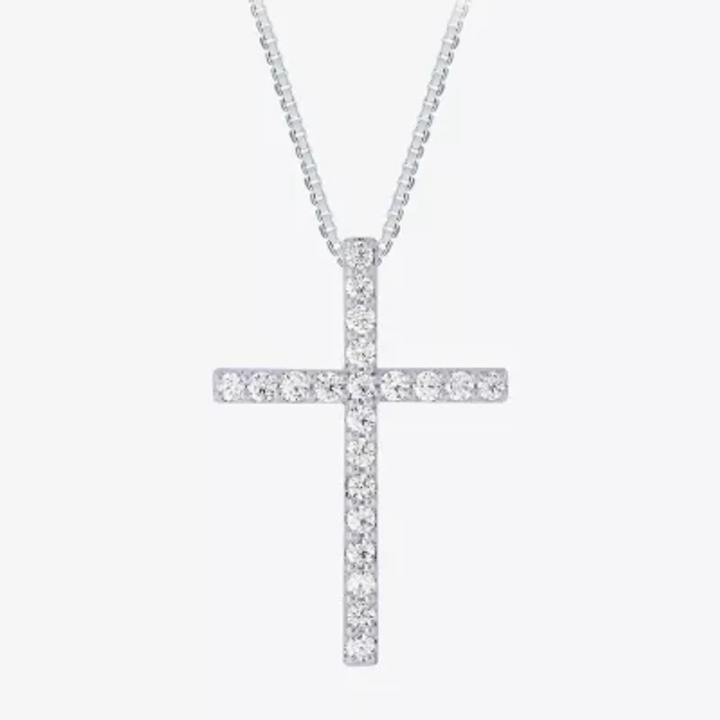 (H-I / I1) Womens 1/2 CT. T.W. Lab Grown White Diamond 10K Gold Cross 18 Inch Pendant Necklace