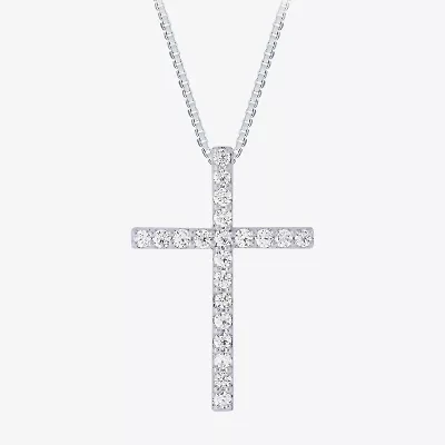 (H-I / I1) Womens 1/2 CT. T.W. Lab Grown White Diamond 10K Gold Cross 18 Inch Pendant Necklace