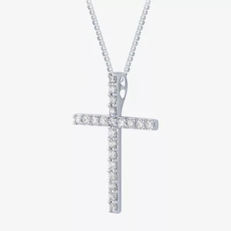 (H-I / I1) Womens 1/2 CT. T.W. Lab Grown White Diamond 10K Gold Cross 18 Inch Pendant Necklace