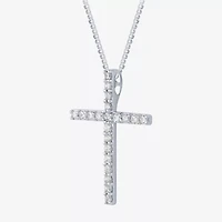 (H-I / I1) Womens 1/2 CT. T.W. Lab Grown White Diamond 10K Gold Cross 18 Inch Pendant Necklace