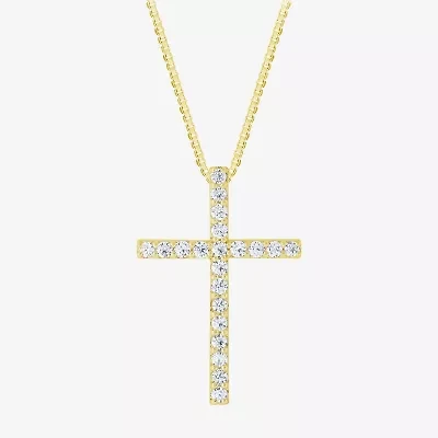 (H-I / I1) Womens 1/2 CT. T.W. Lab Grown White Diamond 10K Gold Cross 18 Inch Pendant Necklace