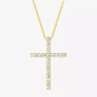 (H-I / I1) Womens 1/2 CT. T.W. Lab Grown White Diamond 10K Gold Cross 18 Inch Pendant Necklace