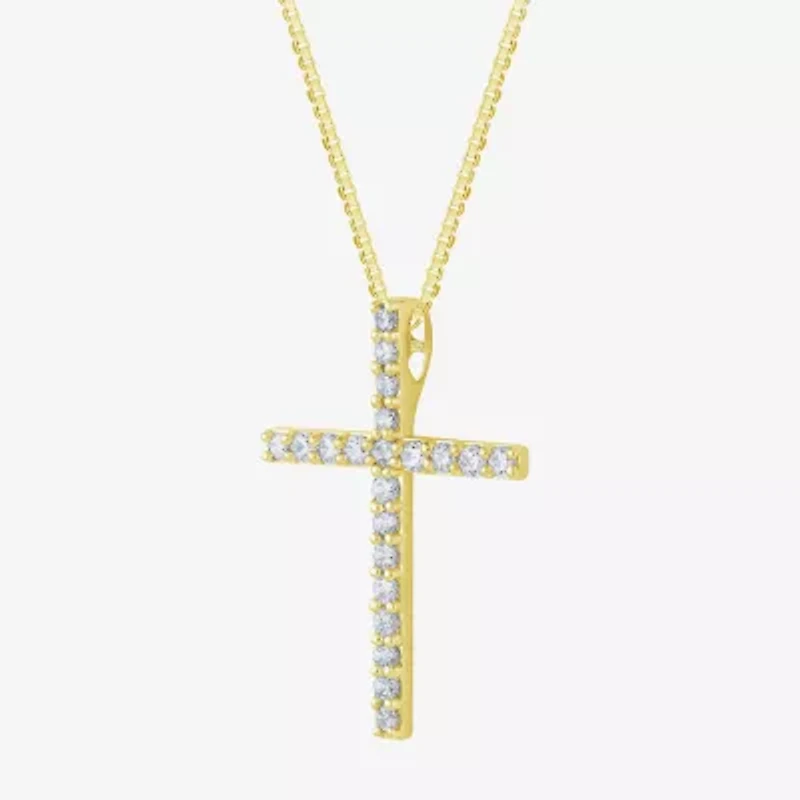 (H-I / I1) Womens 1/2 CT. T.W. Lab Grown White Diamond 10K Gold Cross 18 Inch Pendant Necklace