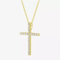 (H-I / I1) Womens 1/2 CT. T.W. Lab Grown White Diamond 10K Gold Cross 18 Inch Pendant Necklace