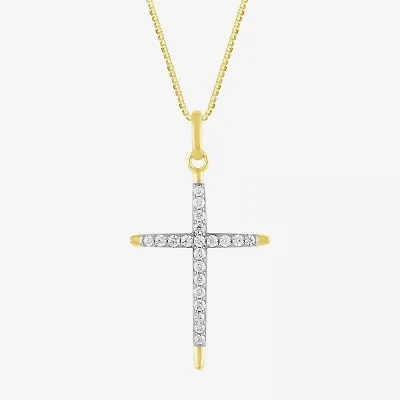 H-I / I1) Womens 1/2 CT. T.W. Lab Grown White Diamond 10K Two Tone Gold Cross 18 Inch Pendant Necklace