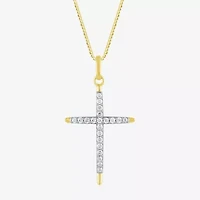 H-I / I1) Womens 1/2 CT. T.W. Lab Grown White Diamond 10K Two Tone Gold Cross 18 Inch Pendant Necklace
