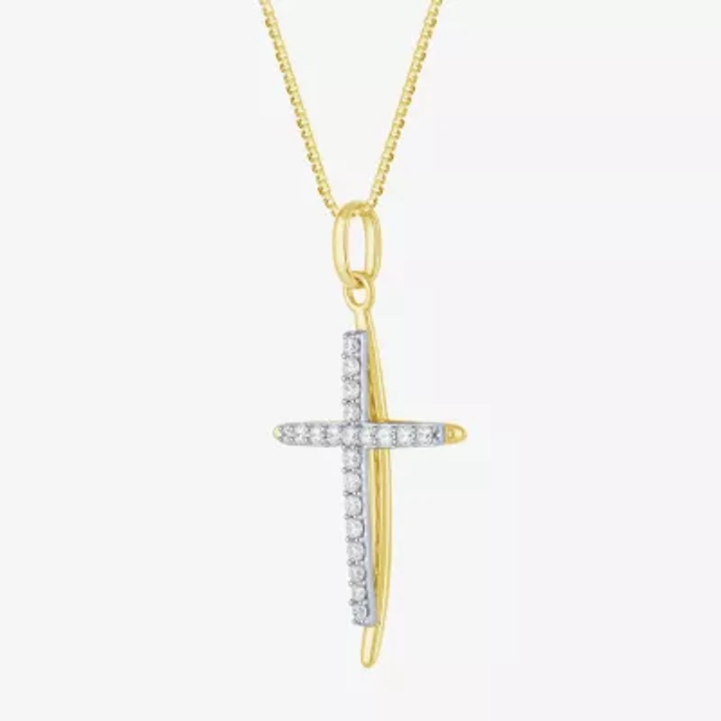 H-I / I1) Womens 1/2 CT. T.W. Lab Grown White Diamond 10K Two Tone Gold Cross 18 Inch Pendant Necklace