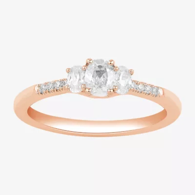 Love Lives Forever (H-I / Si2) Womens 1/2 CT. T.W. Lab Grown White Diamond 10K or 14K Gold Oval Side Stone 3-Stone Engagement Ring