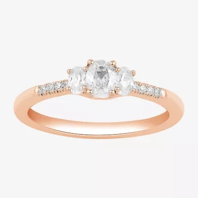 Love Lives Forever (H-I / Si2) Womens 1/2 CT. T.W. Lab Grown White Diamond 10K or 14K Gold Oval Side Stone 3-Stone Engagement Ring