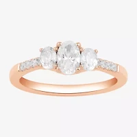 Love Lives Forever (H-I / Si2) Womens CT. T.W. Lab Grown White Diamond 10K Gold Oval Side Stone 3-Stone Engagement Ring