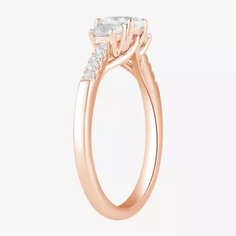 Love Lives Forever (H-I / Si2) Womens CT. T.W. Lab Grown White Diamond 10K Gold Oval Side Stone 3-Stone Engagement Ring