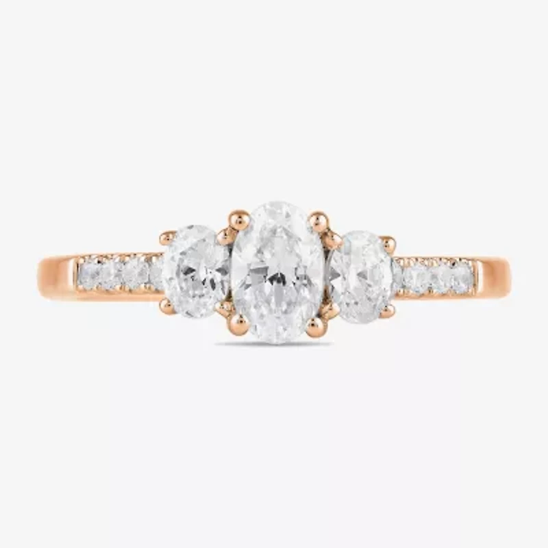 Love Lives Forever (H-I / Si2) Womens CT. T.W. Lab Grown White Diamond 10K Gold Oval Side Stone 3-Stone Engagement Ring