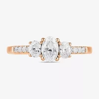 Love Lives Forever (H-I / Si2) Womens CT. T.W. Lab Grown White Diamond 10K Gold Oval Side Stone 3-Stone Engagement Ring