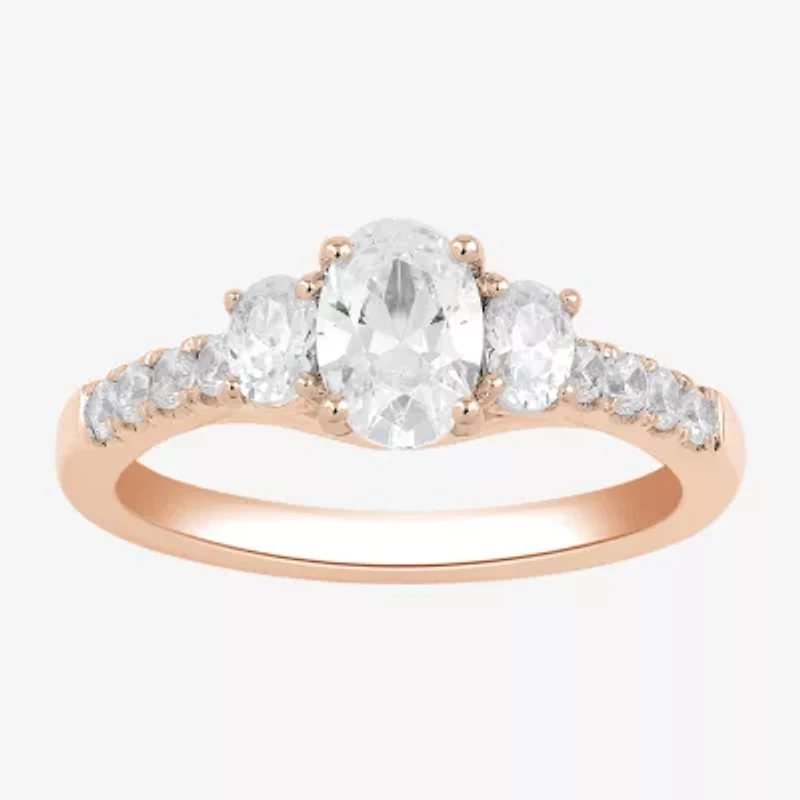 Love Lives Forever (H-I / Si2) Womens 1 1/2 CT. T.W. Lab Grown White Diamond 10K Gold Oval Side Stone 3-Stone Engagement Ring
