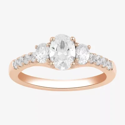 Love Lives Forever (H-I / Si2) Womens 1 1/2 CT. T.W. Lab Grown White Diamond 10K Gold Oval Side Stone 3-Stone Engagement Ring