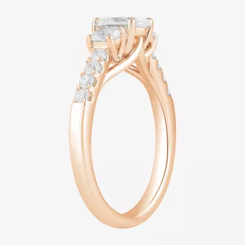 Love Lives Forever (H-I / Si2) Womens 1 1/2 CT. T.W. Lab Grown White Diamond 10K Gold Oval Side Stone 3-Stone Engagement Ring