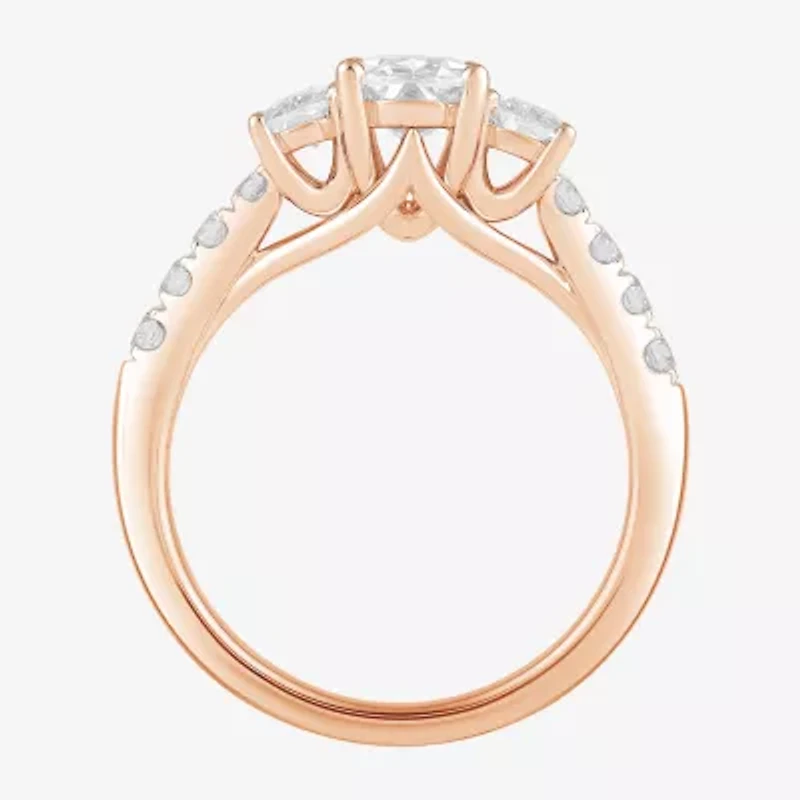 Love Lives Forever (H-I / Si2) Womens 2 CT. T.W. Lab Grown White Diamond 10K Gold Oval Side Stone 3-Stone Engagement Ring