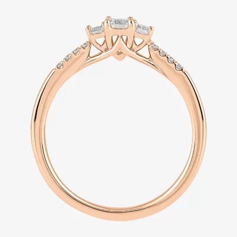 Love Lives Forever (H-I / Si2) Womens / CT. T.W. Lab Grown White Diamond 10K Gold Side Stone 3-Stone Engagement Ring