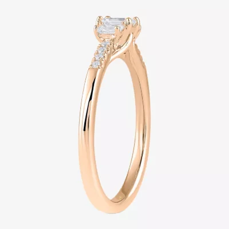Love Lives Forever (H-I / Si2) Womens / CT. T.W. Lab Grown White Diamond 10K Gold Side Stone 3-Stone Engagement Ring