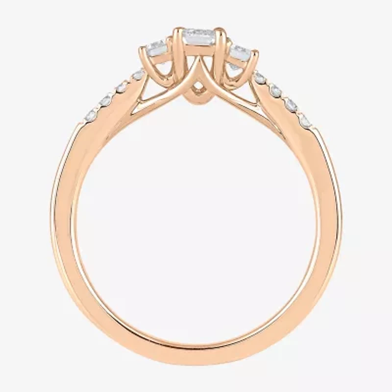 Love Lives Forever (H-I / Si2) Womens 3/ CT. T.W. Lab Grown White Diamond 10K Gold Side Stone 3-Stone Engagement Ring