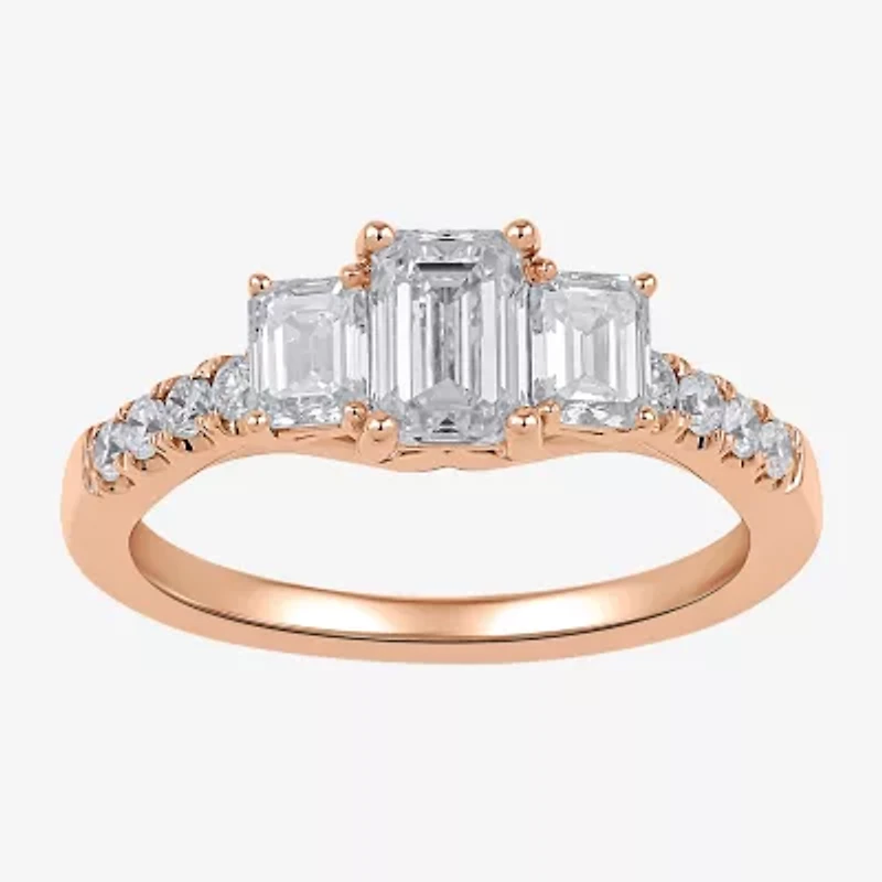 Love Lives Forever (H-I / Si2) Womens 1 1/2 CT. T.W. Lab Grown White Diamond 10K Gold Side Stone 3-Stone Engagement Ring