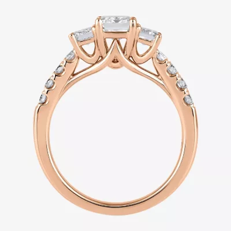 Love Lives Forever (H-I / Si2) Womens 2 CT. T.W. Lab Grown White Diamond 10K Gold Side Stone 3-Stone Engagement Ring