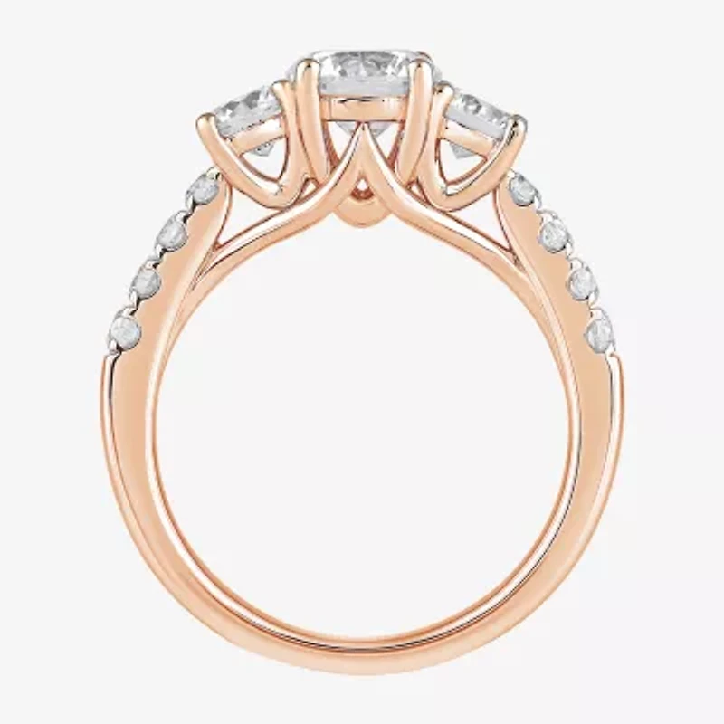 Love Lives Forever (H-I / Si2) Womens 1/2 CT. T.W. Lab Grown White Diamond 10K Gold Round Side Stone 3-Stone Engagement Ring