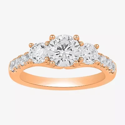 Love Lives Forever (H-I / Si2) Womens 1/2 CT. T.W. Lab Grown White Diamond 10K Gold Round Side Stone 3-Stone Engagement Ring