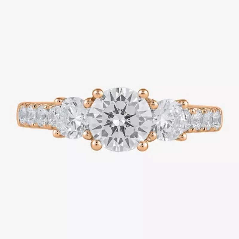 Love Lives Forever (H-I / Si2) Womens 1/2 CT. T.W. Lab Grown White Diamond 10K Gold Round Side Stone 3-Stone Engagement Ring