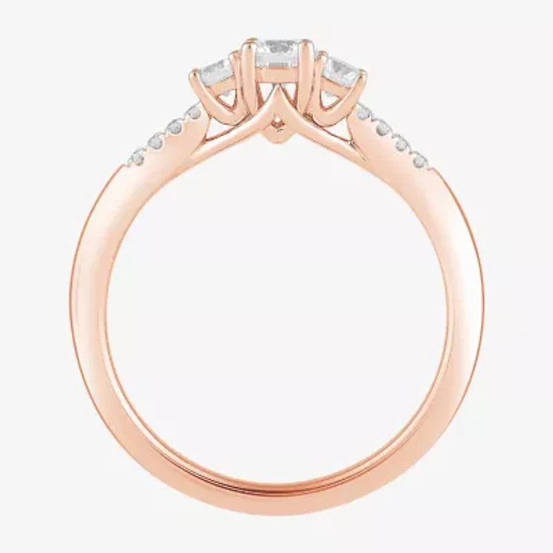 Love Lives Forever (H-I / Si2) Womens 3/4 CT. T.W. Lab Grown White Diamond 10K Gold Round Side Stone 3-Stone Engagement Ring