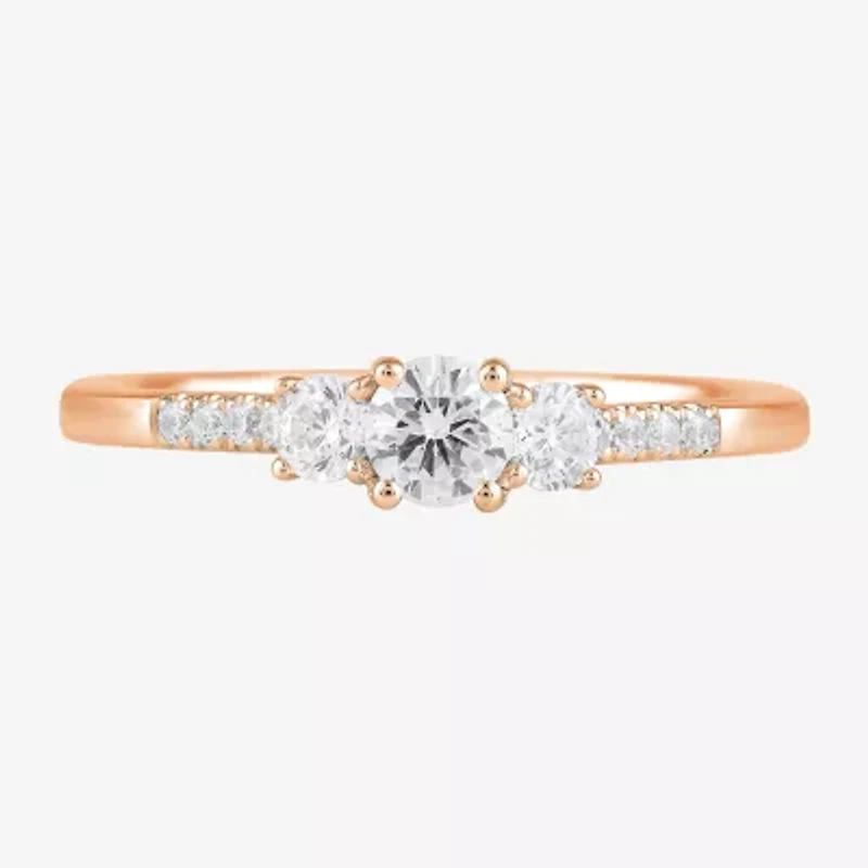 Love Lives Forever (H-I / Si2) Womens 3/4 CT. T.W. Lab Grown White Diamond 10K Gold Round Side Stone 3-Stone Engagement Ring