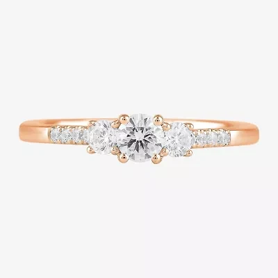 Love Lives Forever (H-I / Si2) Womens 3/4 CT. T.W. Lab Grown White Diamond 10K Gold Round Side Stone 3-Stone Engagement Ring