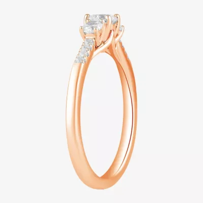 Love Lives Forever (H-I / Si2) Womens 3/4 CT. T.W. Lab Grown White Diamond 10K Gold Round Side Stone 3-Stone Engagement Ring